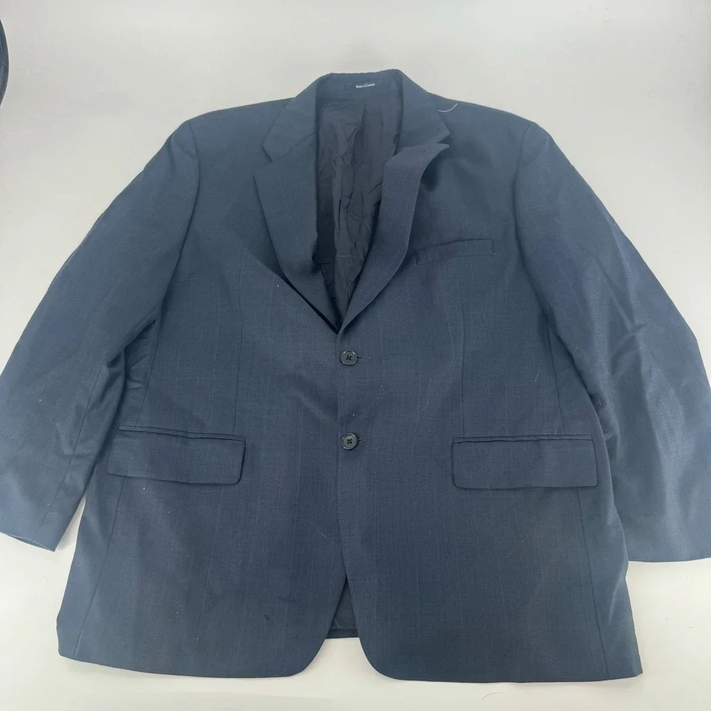 Ralph Lauren Mens 48R Navy Blue Wool Glen Plaid Blazer Suit Jacket Canada Made